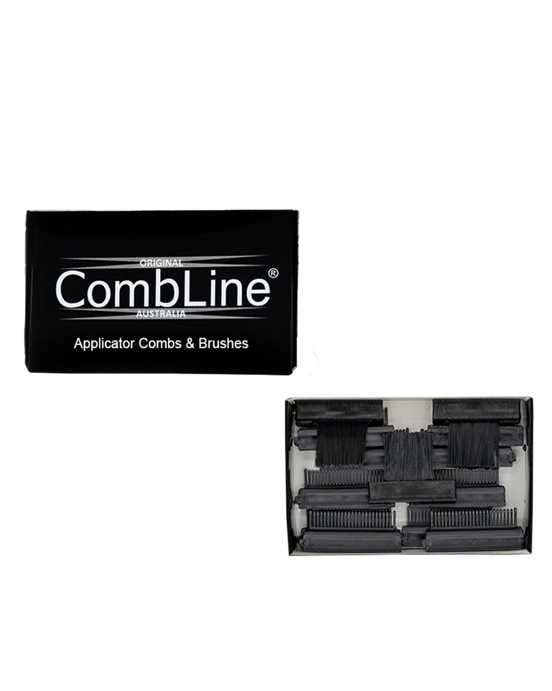 A box containing the CombLine application combs and brushes against a white background.